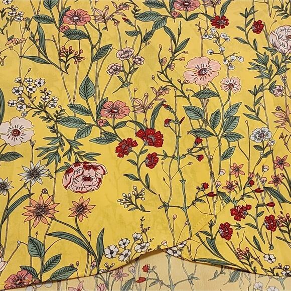 Loft yellow,‎ pink, and green midi floral tied waist wrap shirt size 14 - Picture 10 of 11